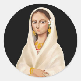 Elegant kvinna porträtt | Kulturell konstillustrat Runt Klistermärke