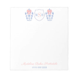 Elegant Kvinna Rosa Ribbon Blue White Vas Monogram Anteckningsblock