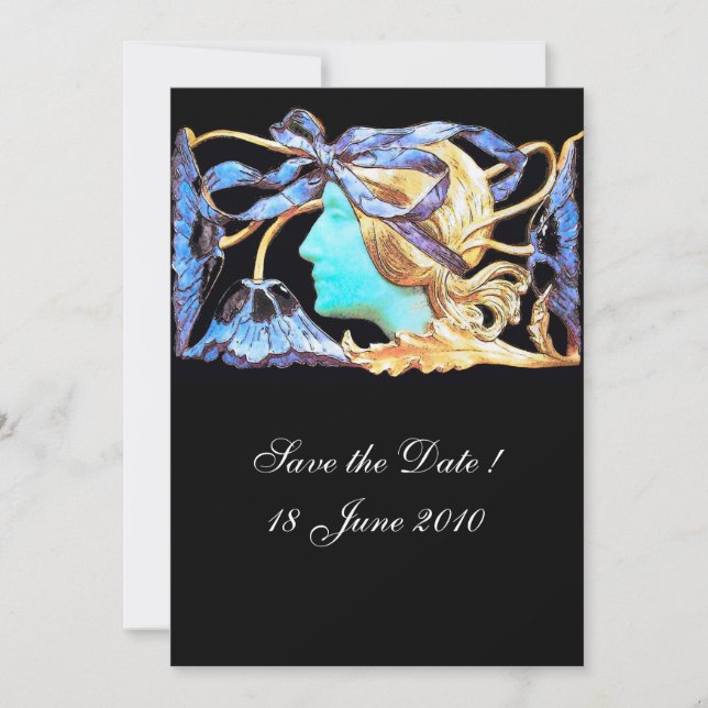 ELEGANT KVINNA SKÖNHET JUVEL /DAM,BLÅT BAND,BLOMMO INBJUDNINGAR (Framsida)