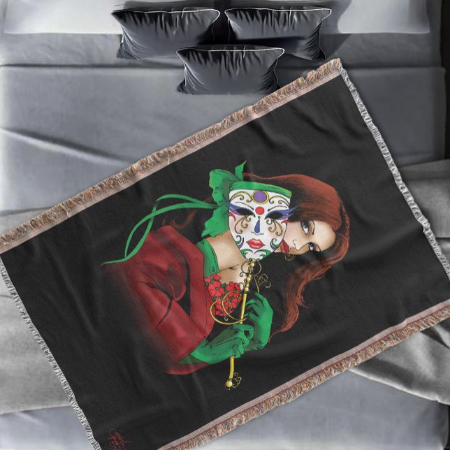 Elegant kvinna venetiansk mask röd grön filt (Skapare uppladdad)