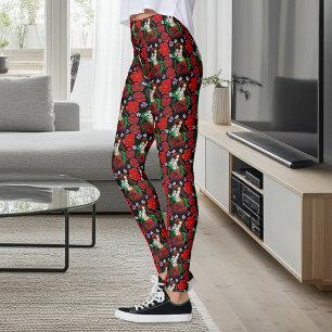 Elegant kvinna venetiansk mask röd grön leggings