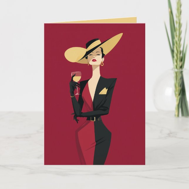 Elegant kvinna vin illustration kort (Framsida)