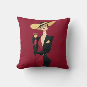 Elegant kvinna vin illustration kudde