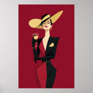 Elegant kvinna vin illustration poster