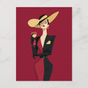 Elegant kvinna vin illustration vykort