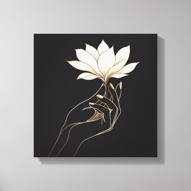 Elegant kvinnlig hand som håller magnoliablomma canvastryck (Framsida)