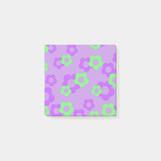 Elegant kvinnlig lila neon grön blomma vår post-it block (Framsida)