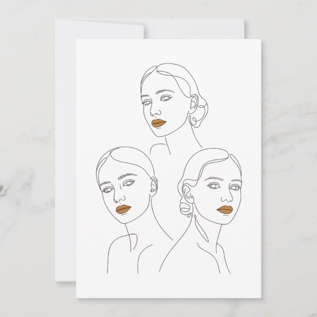 Elegant kvinnlig linjekonst trio, minimalistisk kv inbjudningar (Framsida)