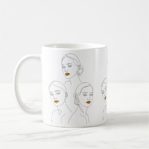 Elegant kvinnlig linjekonst trio, minimalistisk kv kaffemugg