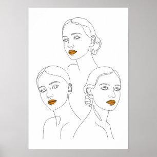Elegant kvinnlig linjekonst trio, minimalistisk kv poster
