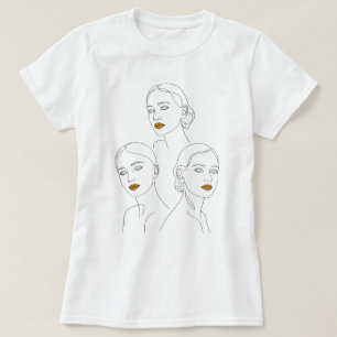Elegant kvinnlig linjekonst trio, minimalistisk kv t shirt