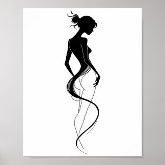 Elegant kvinnlig siluett Abstrakt linjekonst Svart Poster