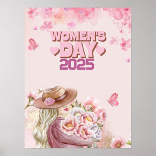 Elegant Kvinnodagen 2025 med Rosa Blommigt Design Poster