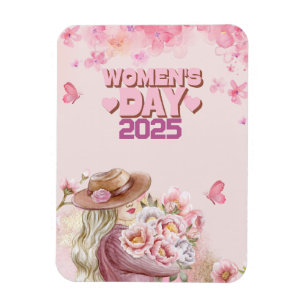 Elegant Kvinnodagen med rosa blommönster Magnet