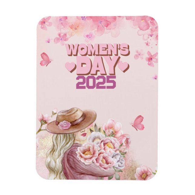 Elegant Kvinnodagen med rosa blommönster Magnet (Vertikal)