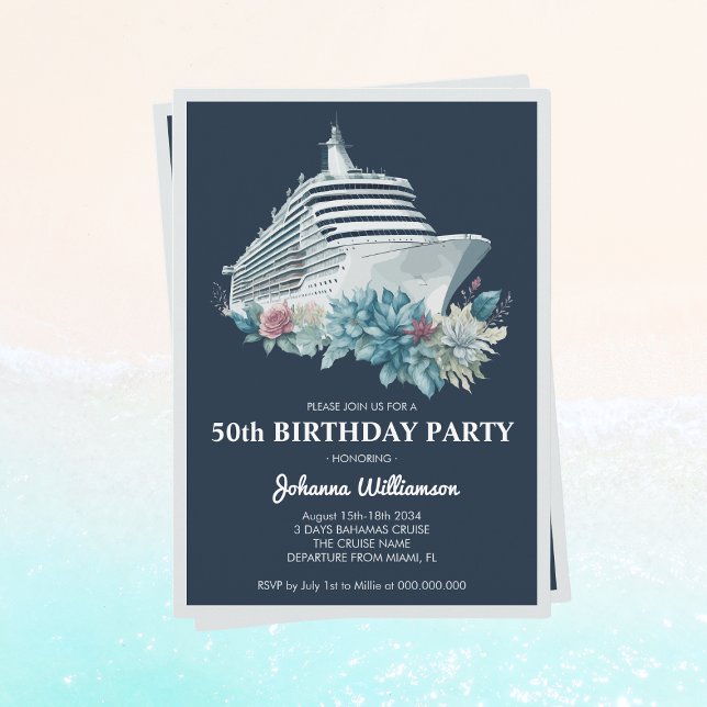 Elegant Kvinnor 50:e Födelsedagsfesten Cruise Frak Inbjudningar (Elegant Women 50th Birthday Party Cruise Ship Trip Invitation
)