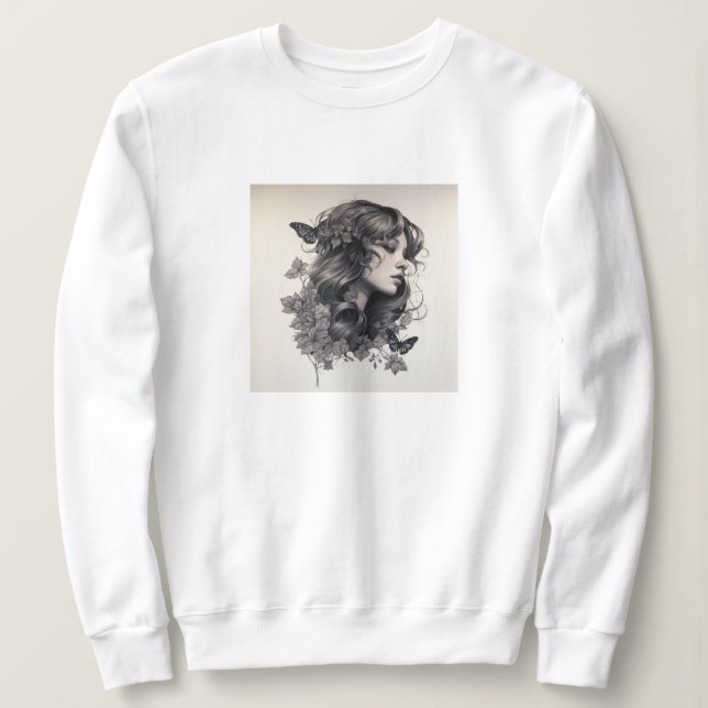 Elegant Kvinnor med blommor och fjärilar för henne T Shirt (Design framsida)