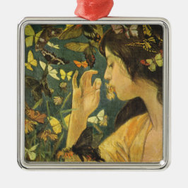 Elegant kvinnor med vackra fjärilar julgransprydnad metall