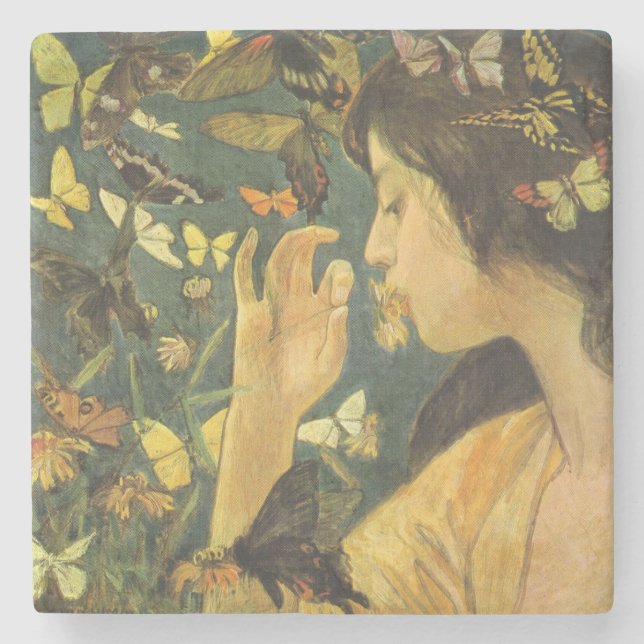 Elegant kvinnor med vackra fjärilar stenunderlägg (Framsidan)