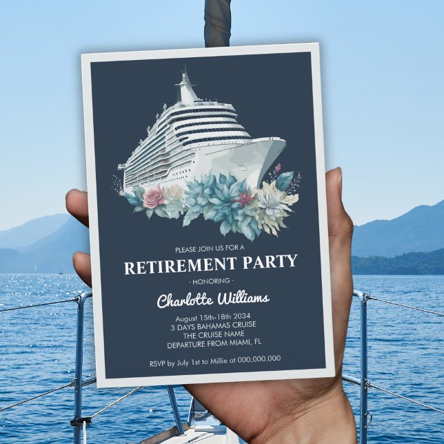 Elegant Kvinnor Pension Party Cruise Frakt Inbjudningar (Elegant Women Retirement Party Cruise Ship Invitation)