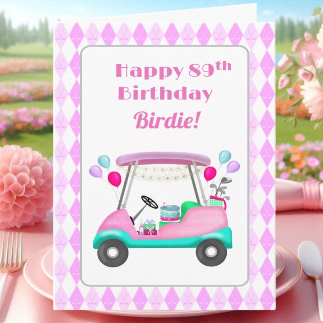 Elegant Kvinnors Golf Party Cart 89:e födelsedagen Kort (Skapare uppladdad)