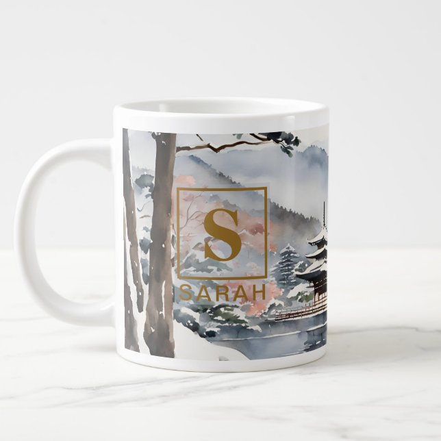 Elegant Kyoto i Winter Watercolor Art - Mugg Jumbo Mugg (Vänster)