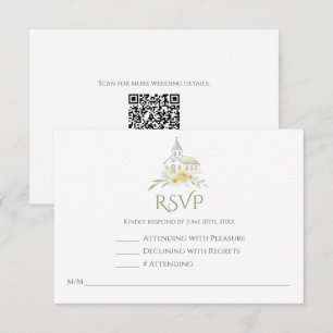 Elegant kyrklig blomvattenfärg QR-kod bröllop OSA Kort