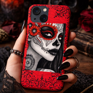 Elegant La Catrina Skull Art - Svart, Vit och rött