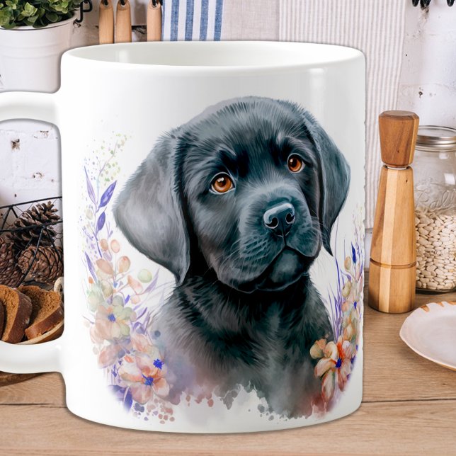Elegant Labrador Retriever Blommigt Puppy Hund Kaffemugg (Skapare uppladdad)