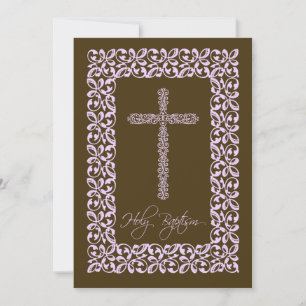 Elegant Lace Cross Baby Holy Dop Inbjudan