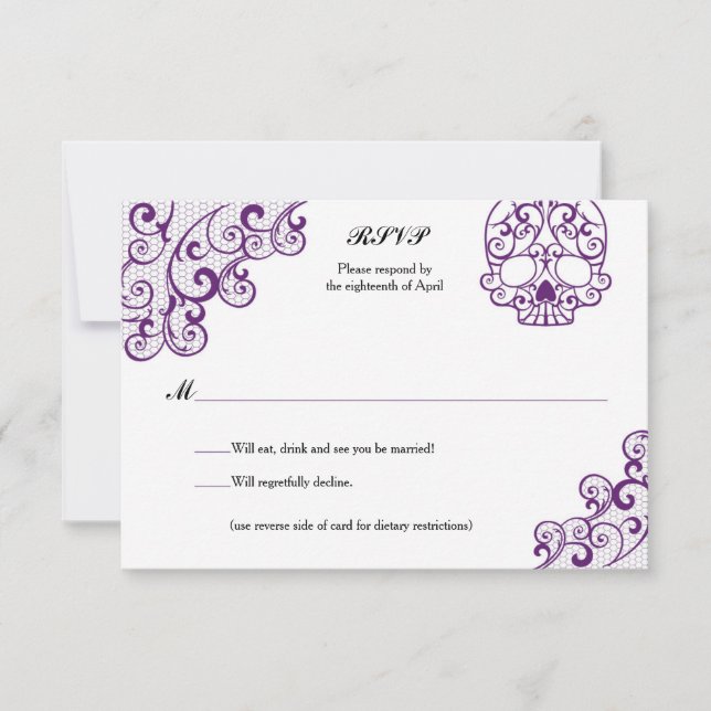 Elegant Lace Dödskalle Calavera RSVP-kort OSA Kort (Framsida)