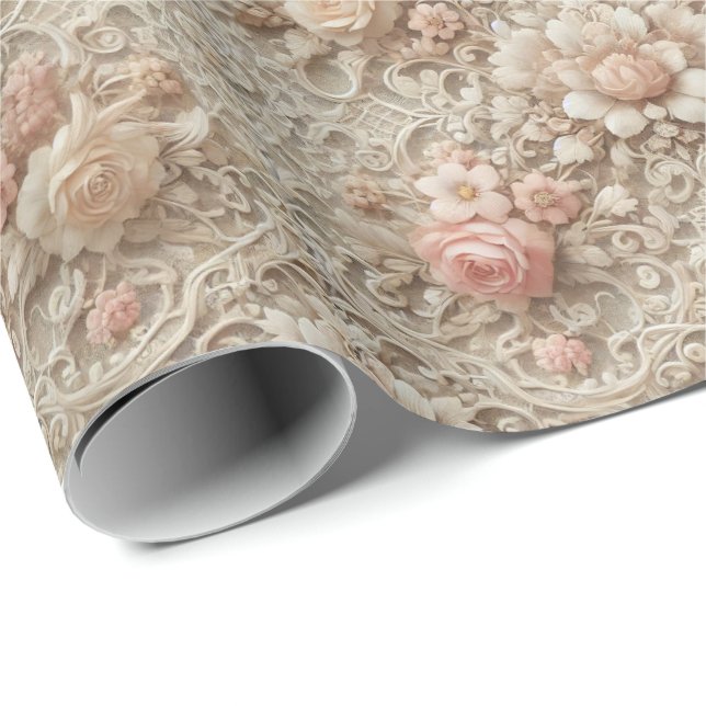 Elegant Lace Floral Wrapping Paper Presentpapper (Rullad Hörn)