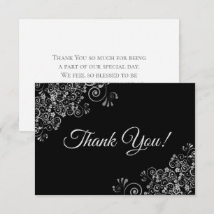 Elegant Lacy Silver & Black Simple Bröllop Tack Kort