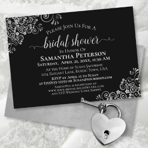 Elegant Lacy Silver på Classic Black Möhippa Inbjudningar