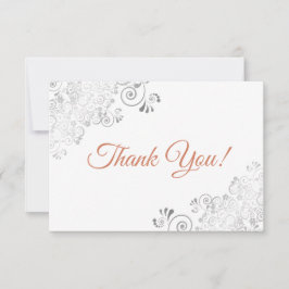 Elegant Lacy Silver & Terracotta på vit bröllopsfe Tack Kort