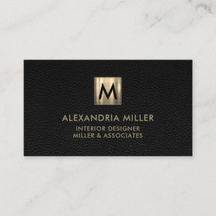 Elegant läder lyx guldmonogram visitkort