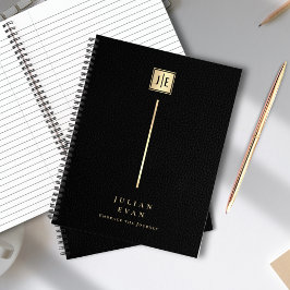 Elegant lädertryck svart & guld monogram spiral