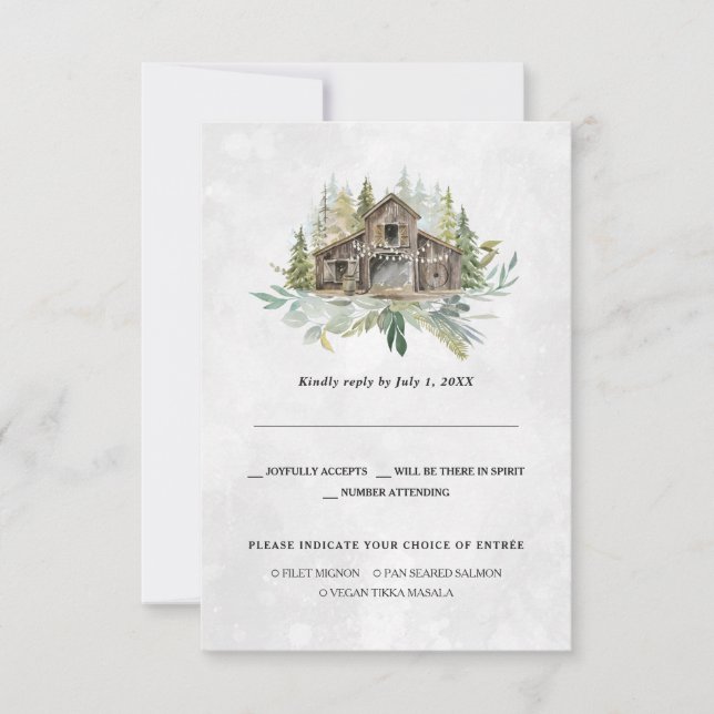 Elegant Ladugård | Vattenfärg Bröllop RSVP Meddelande (Framsida)