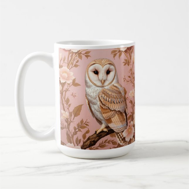 Elegant Ladugårdsuggla Rosa och Guld Blommig  Kaffemugg (Vänster)