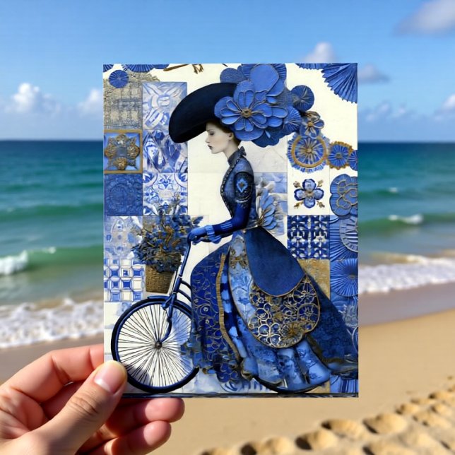Elegant Lady Bicycle Delft Vykort (Skapare uppladdad)