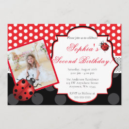 Elegant Ladybug Polka dot Birthday Inbjudningar
