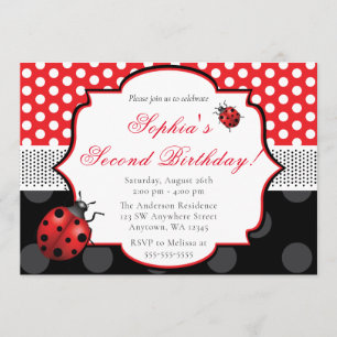 Elegant Ladybug Polka dot Birthday Inbjudningar