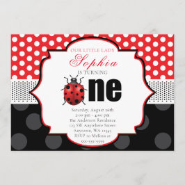 Elegant Ladybug Polka dot First Birthday Inbjudningar