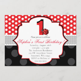 Elegant Ladybug Polka dot First Birthday Inbjudningar