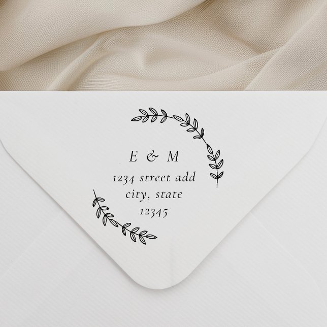Elegant lagerkrans monogram bröllopsadress självfärgande stämpel (Skapare uppladdad)