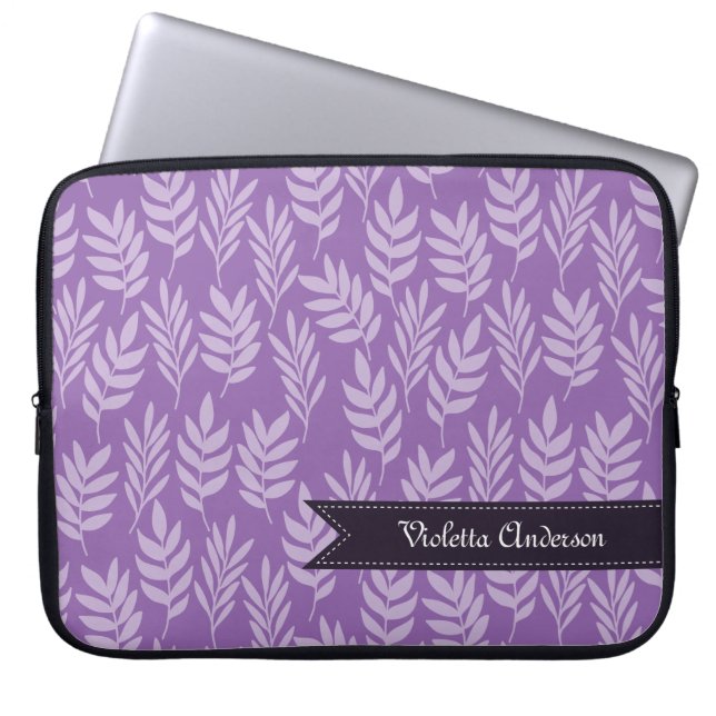 Elegant Lägg till hennes Namn Lila och Lavender Lö Laptop Sleeve (Framsidan)