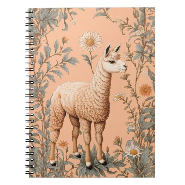 Elegant Lama och Daisy Flowers på persikor Anteckningsbok (Framsidan)