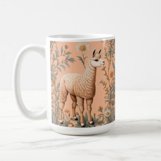 Elegant Lama och Daisy Flowers på persikor Kaffemugg (Vänster)