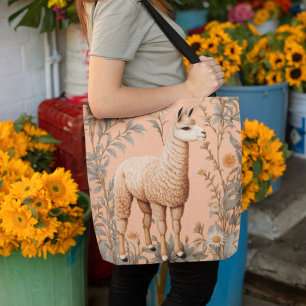 Elegant Lama och Daisy Flowers på persikor Tygkasse