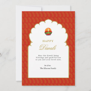 Elegant Lamp Diya med Photo Diwali Card Julkort